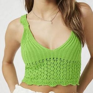 Forever21 Crochet Crop Knit Tank Top Lime Green Size Medium